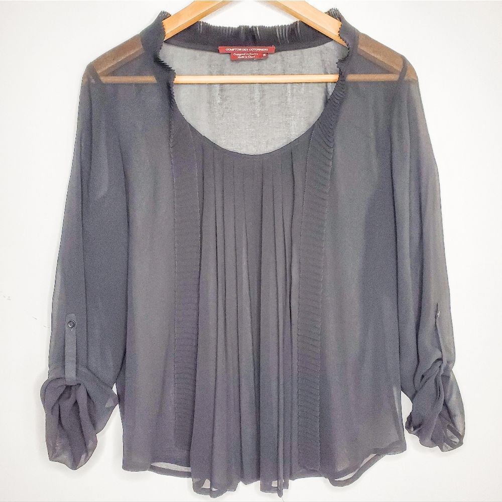 Comptoir des Cotonniers Black Sheer Gothic Pleated Pintucked Blouse Size 38